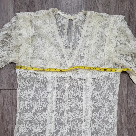 Vintage Lace Drop Waist Sheer Dress Nightgown Victorian Bridal Wedding Fairycore - Picture 12 of 14